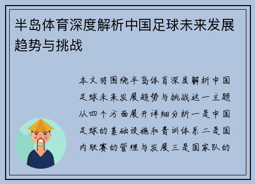半岛体育深度解析中国足球未来发展趋势与挑战